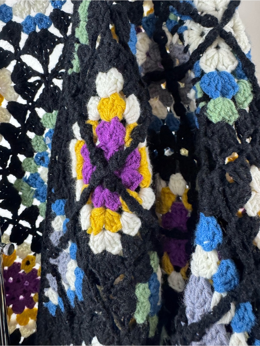 Elan Black Crochet Floral Open Cardigan with Multicolor Flowers - Picture 3 of 4